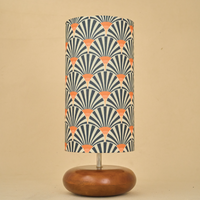 Mango Wood Table Lamp, Orange Zebra Fabric Shade - RIO Collection — thumbnail