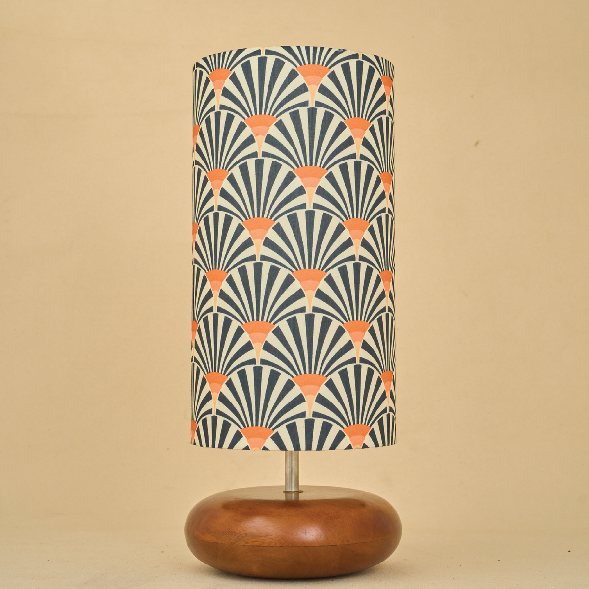 Mango Wood Table Lamp, Orange Zebra Fabric Shade - RIO Collection
