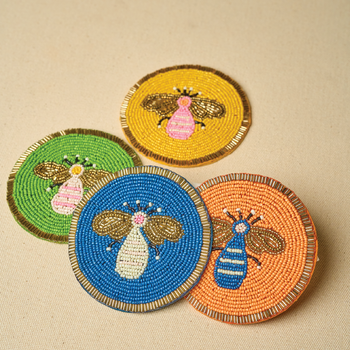 Honey Bee Coaster Set – Handcrafted Wooden Drink Mats for Tables