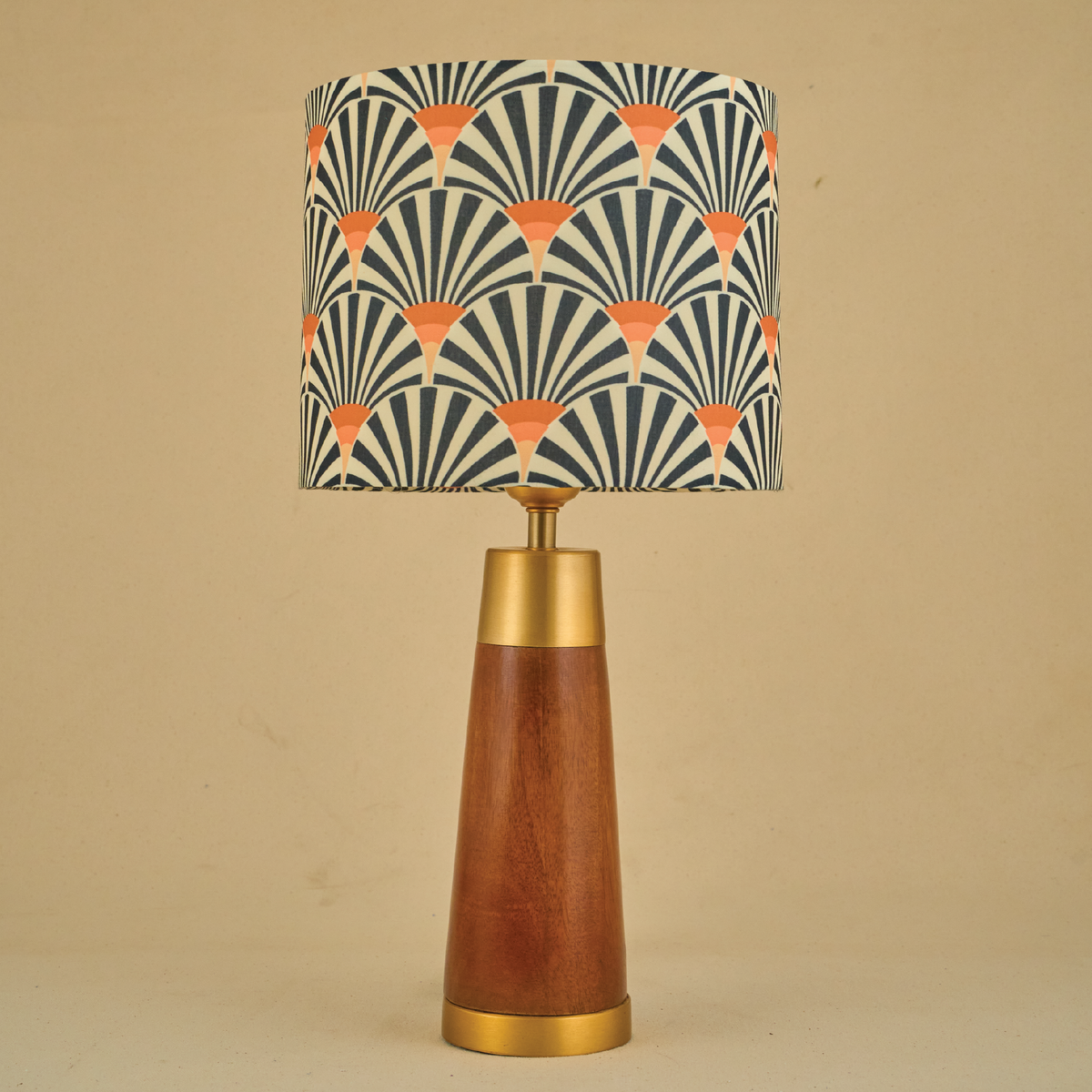 Mango Wood Table Lamp, Orange Zebra Fabric Shade - RIO Collection