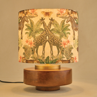 Mango Wood Table Lamps, Jungle Tales Fabric Shade - Rio Collection — thumbnail