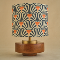 Mango Wood Table Lamp, Orange Zebra Fabric Shade - RIO Collection — thumbnail