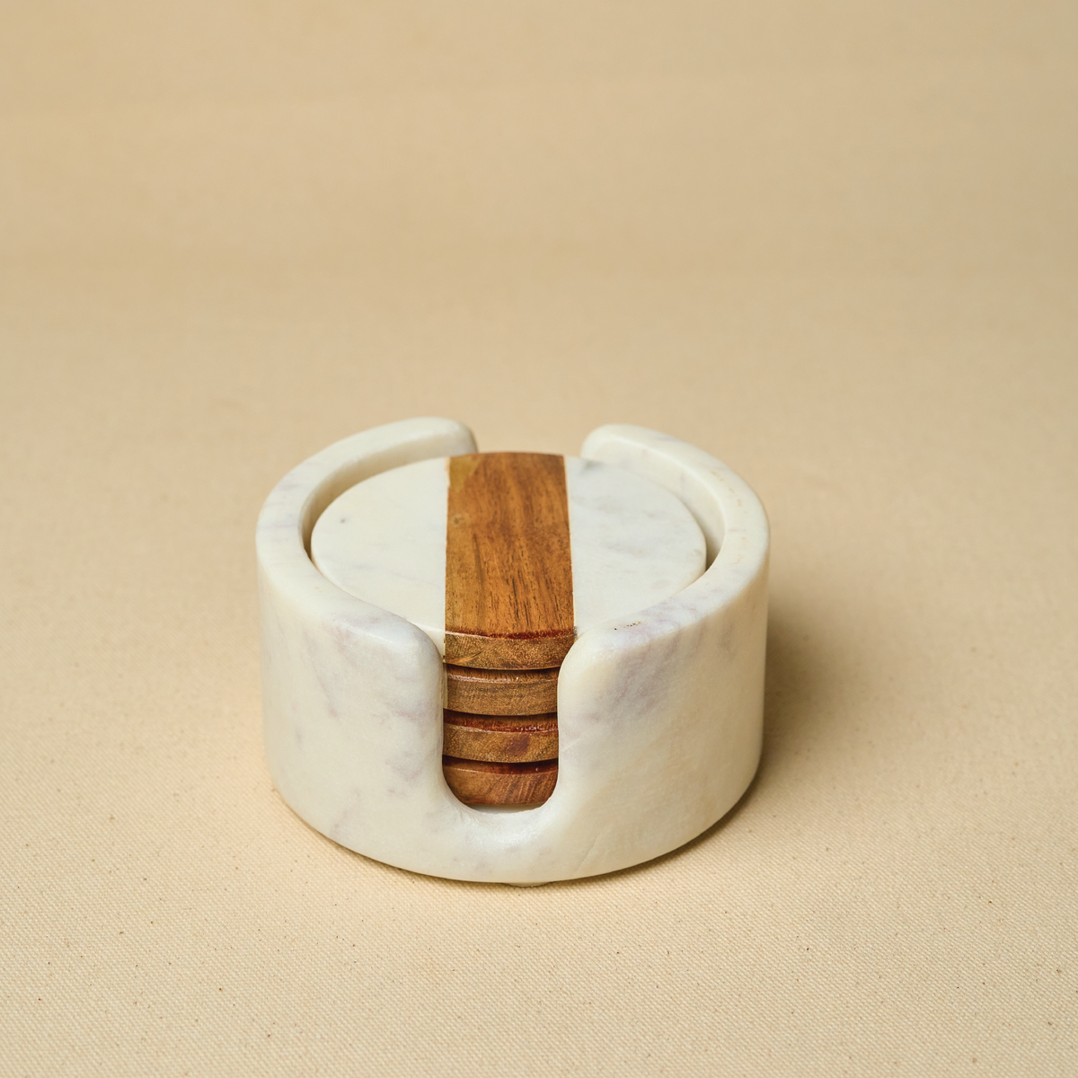 Marble-Acacia Wood Round Coasters