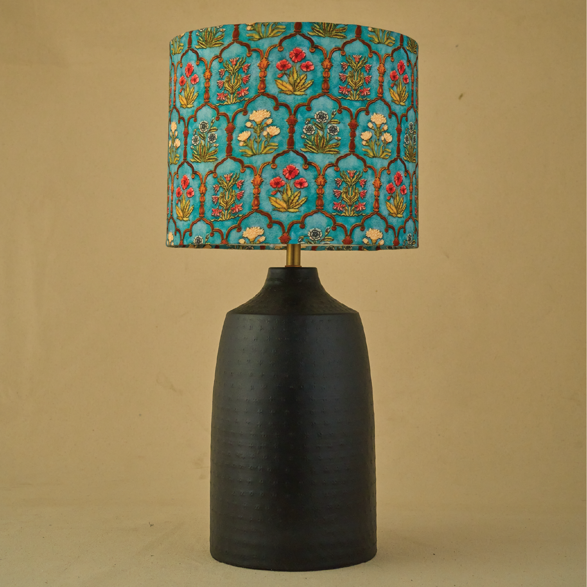 Metal Table Lamp, Teal GarlanBlack ds Fabric Shade - RIO Collection