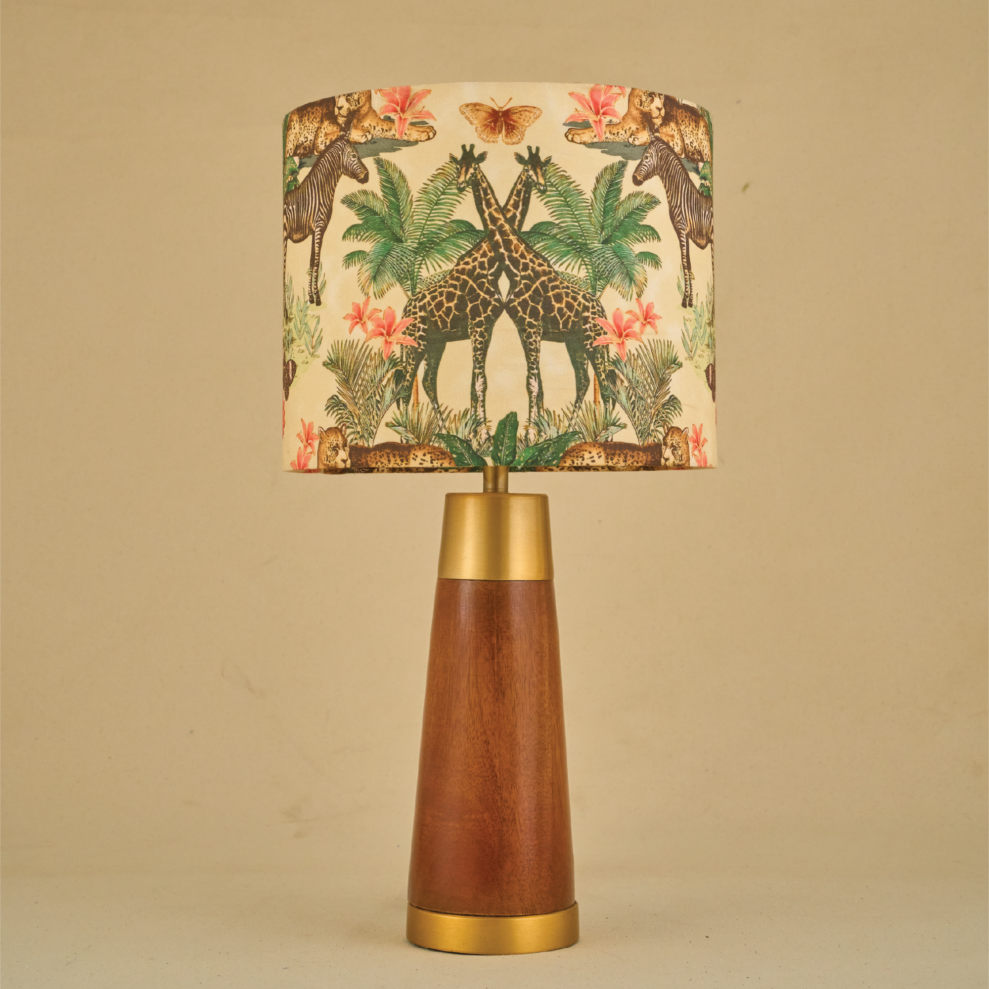 Mango Wood Table Lamp, Jungle Tales Shade - RIO Collection