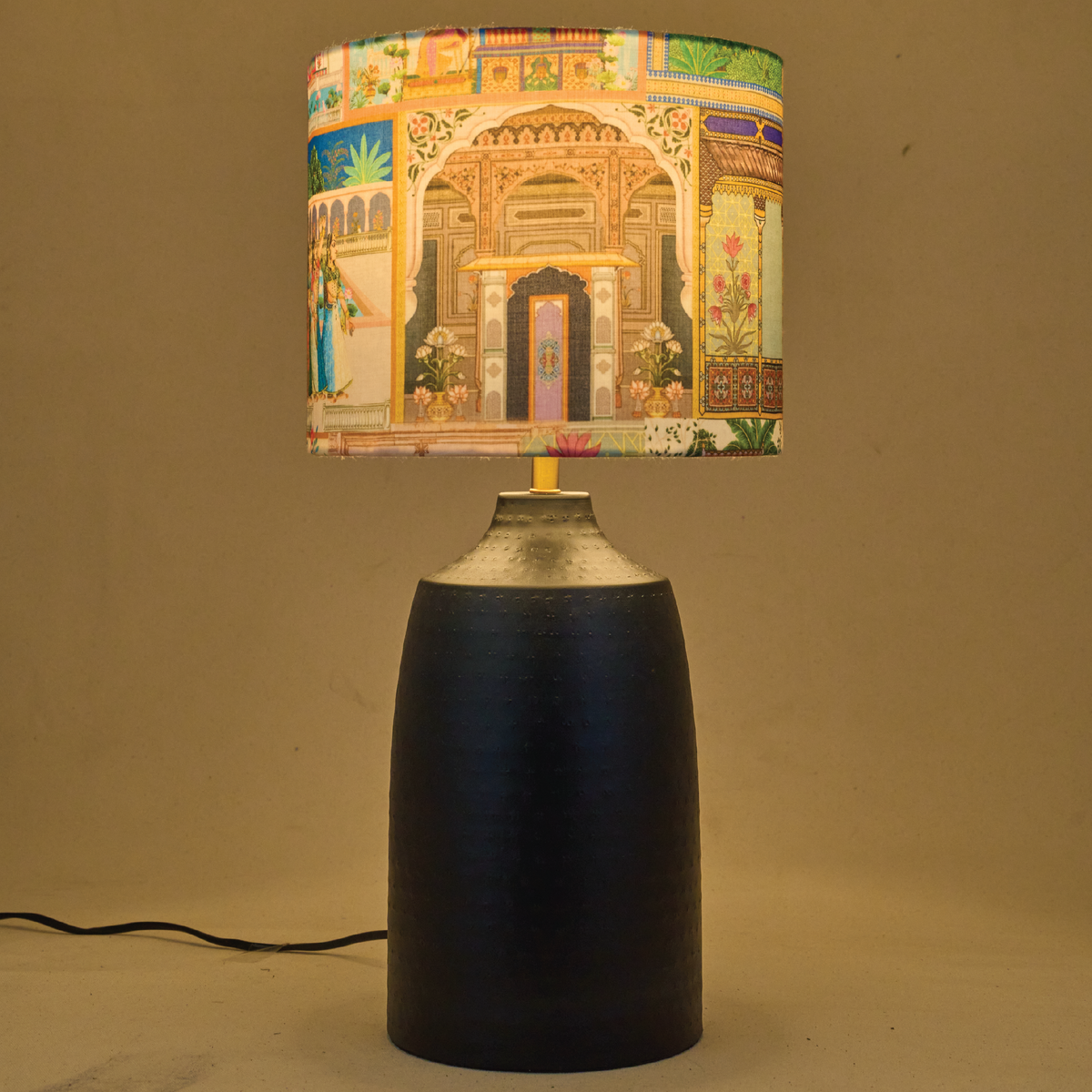 Black Metal Table Lamps, Mango Silk Maharani Shade - RIO Collection