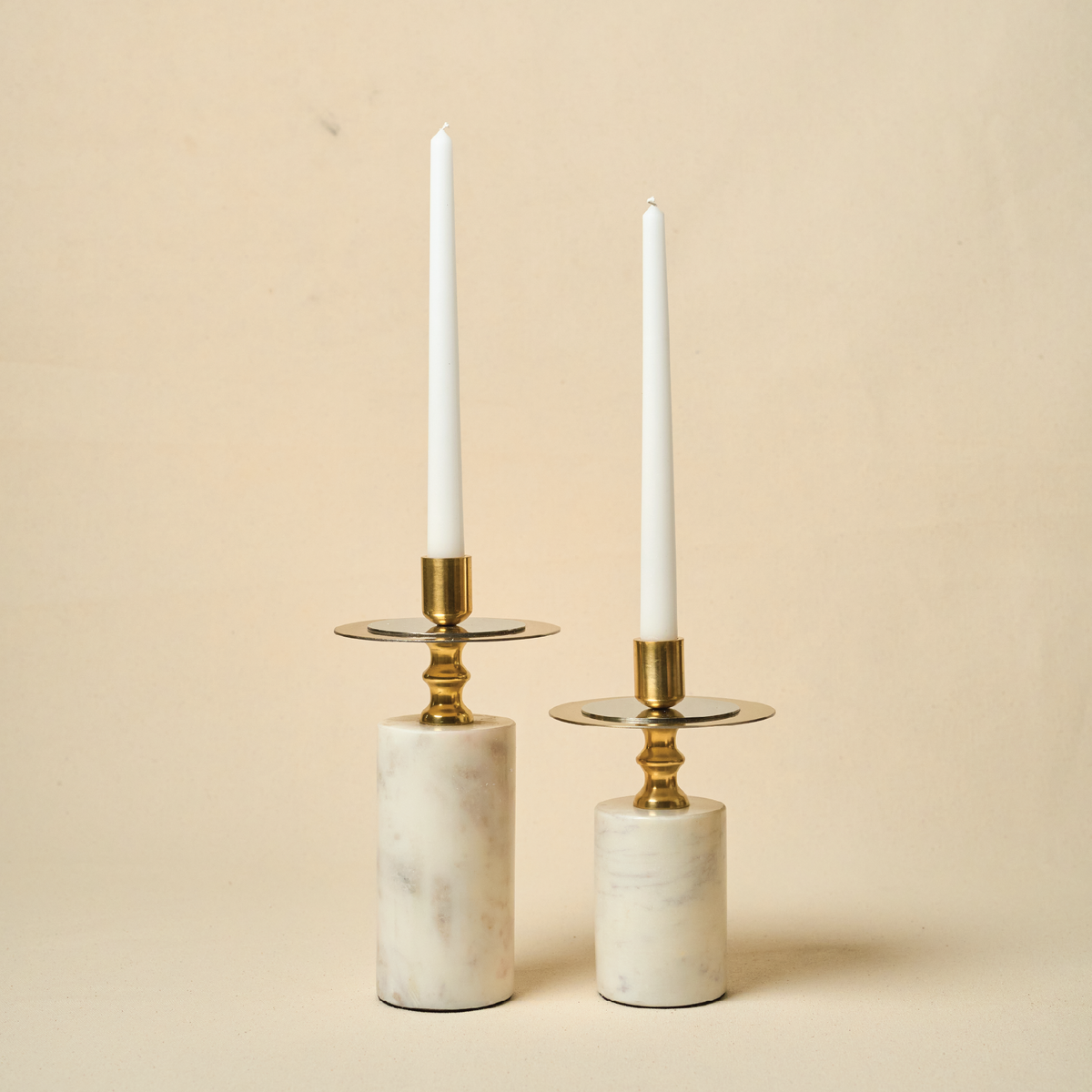 White Marble Candle Stand, Set of 2