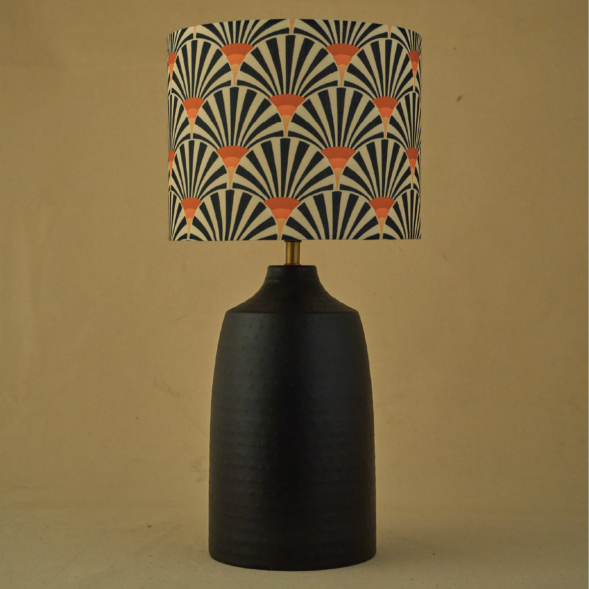 Black Metal Table Lamp with Orange Zebra Fabric Shade – RIO Collection