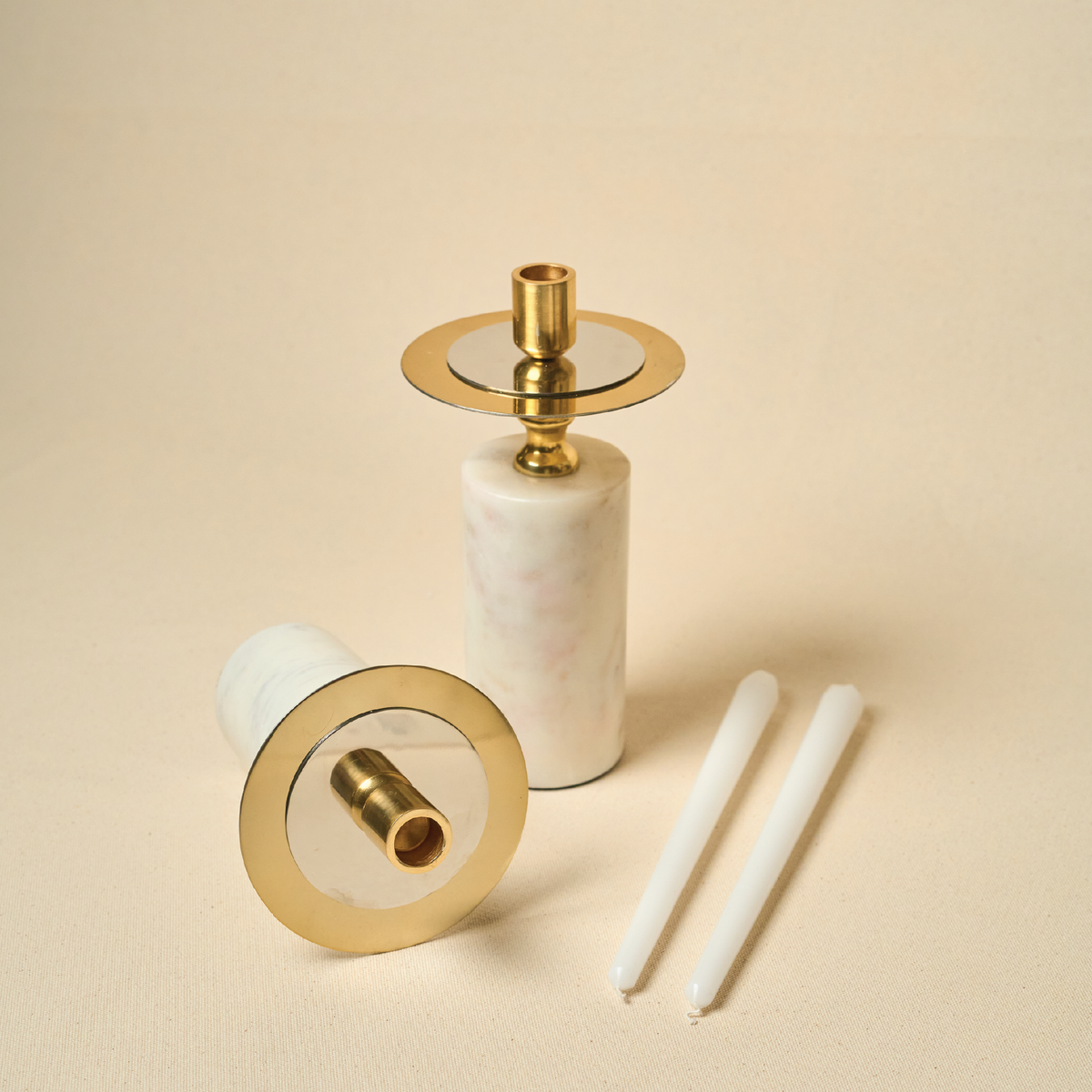 White Marble Candle Stand, Set of 2