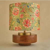 Mango Wood Table Lamp, Persian Flowers Mango Silk Shade - RIO Collection — thumbnail