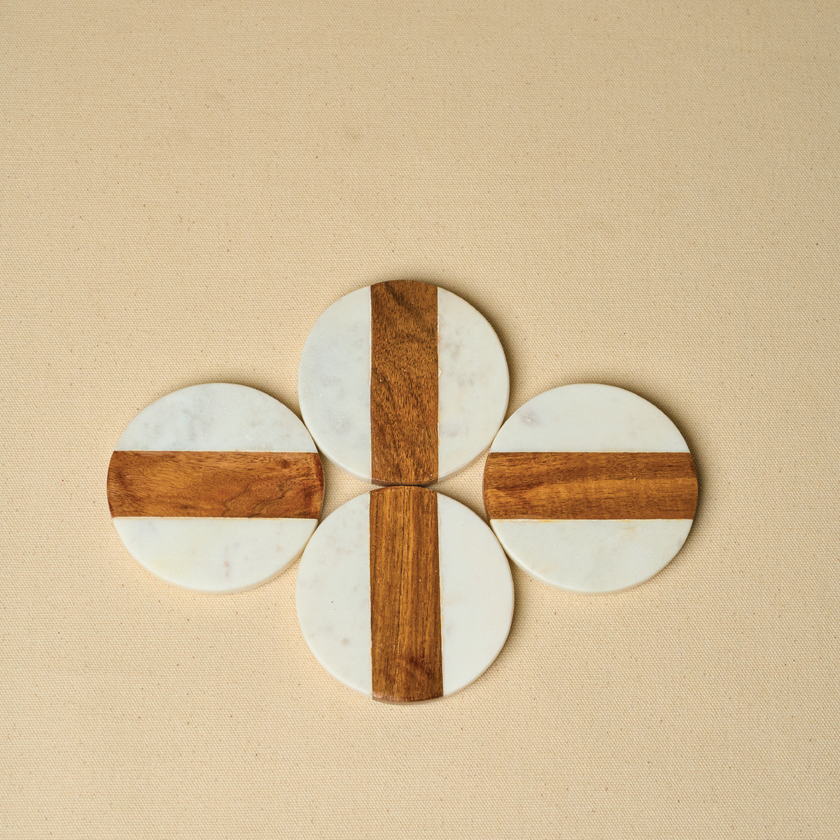 Marble-Acacia Wood Round Coasters