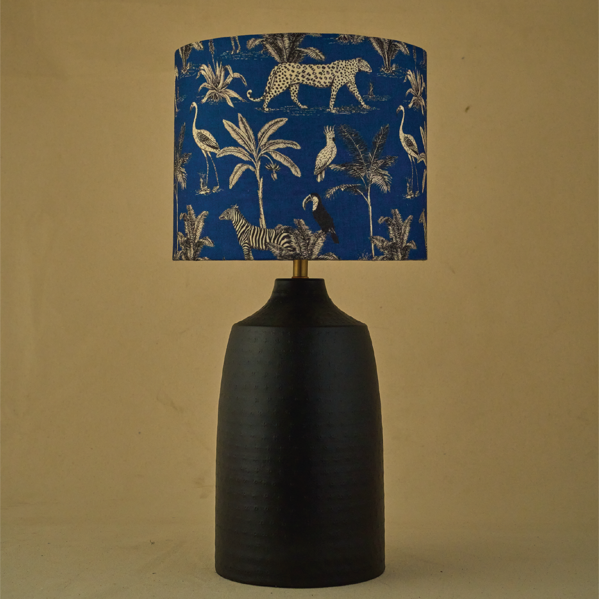 Black Metal Table Lamp, Savanna Blues Fabric Shade - RIO Collection