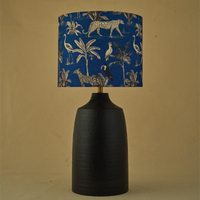 Black Metal Table Lamp, Savanna Blues Fabric Shade - RIO Collection — thumbnail