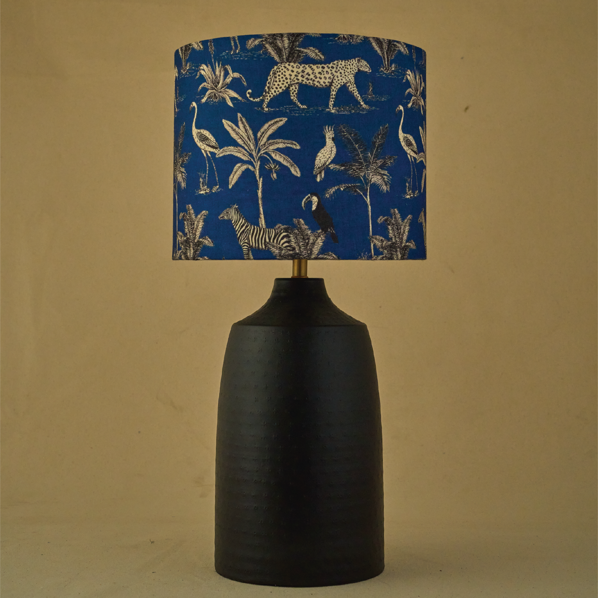 Black Metal Table Lamp, Savanna Blues Fabric Shade - RIO Collection