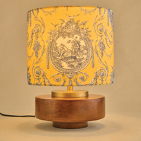 Mango Wood Table Lamp, Yellow Victorian Fabric Shade - RIO Collection — thumbnail