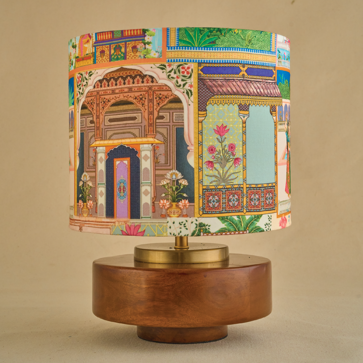 Mango Wood Table Lamps, Maharani Mango Silk Shade - RIO Collection