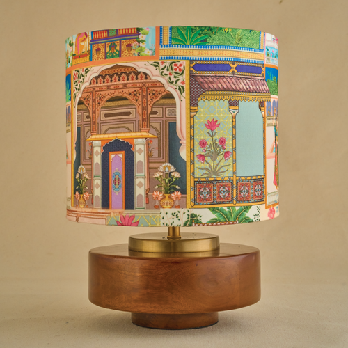Mango Wood Table Lamp, Maharani Mango Silk Shade - RIO Collection