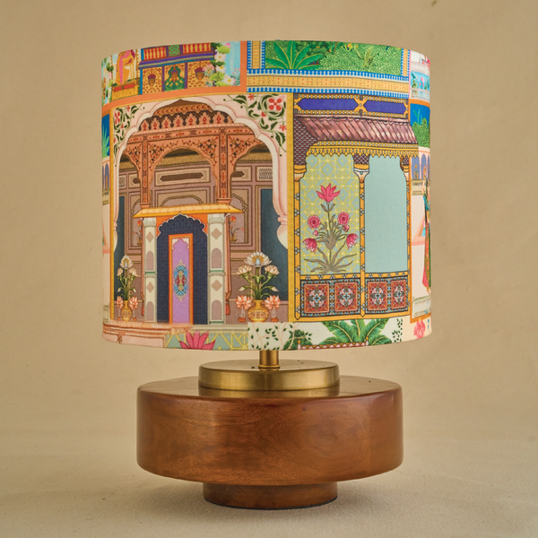 Mango Wood Table Lamps, Maharani Mango Silk Shade - RIO Collection