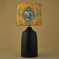 Black Metal Table Lamp, Yellow Victorian Fabric Shade - RIO Collection — thumbnail
