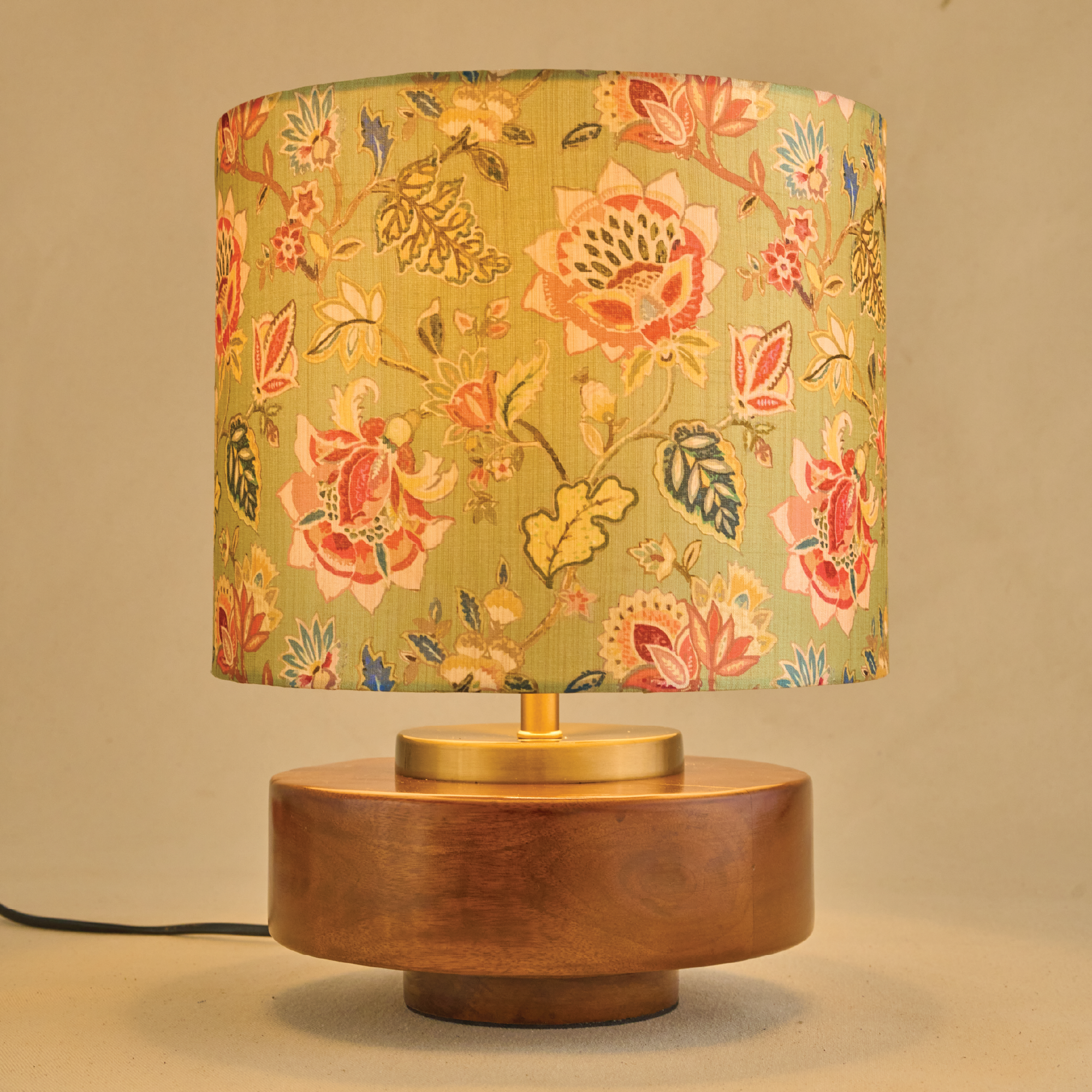 Mango Wood Table Lamp, Persian Flowers Mango Silk Shade - RIO Collection