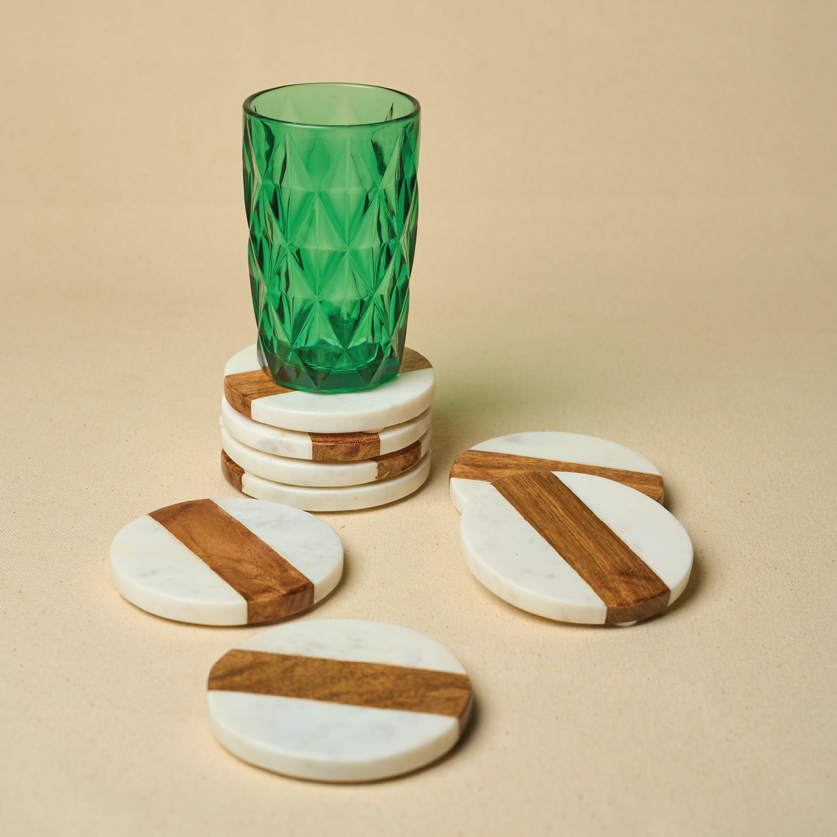 Marble-Acacia Wood Round Coasters