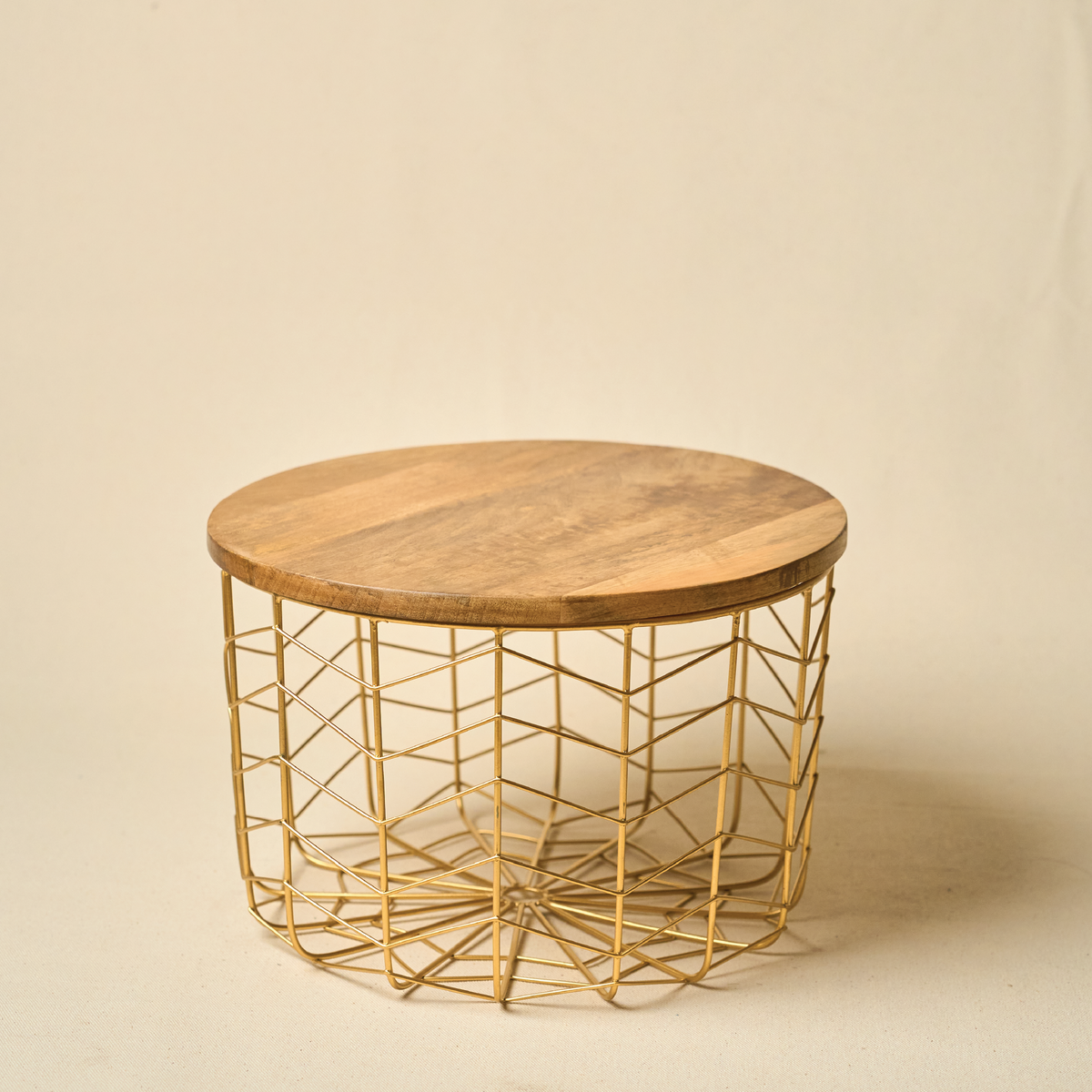 Gold Metal Basket with Wooden Lid