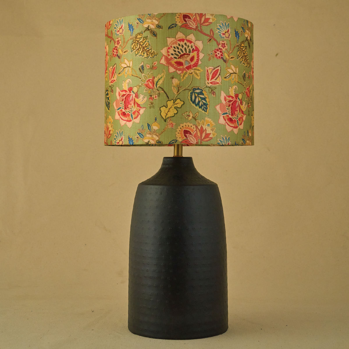 Black Metal Table Lamp, Mango Silk Persian Flowers Shade