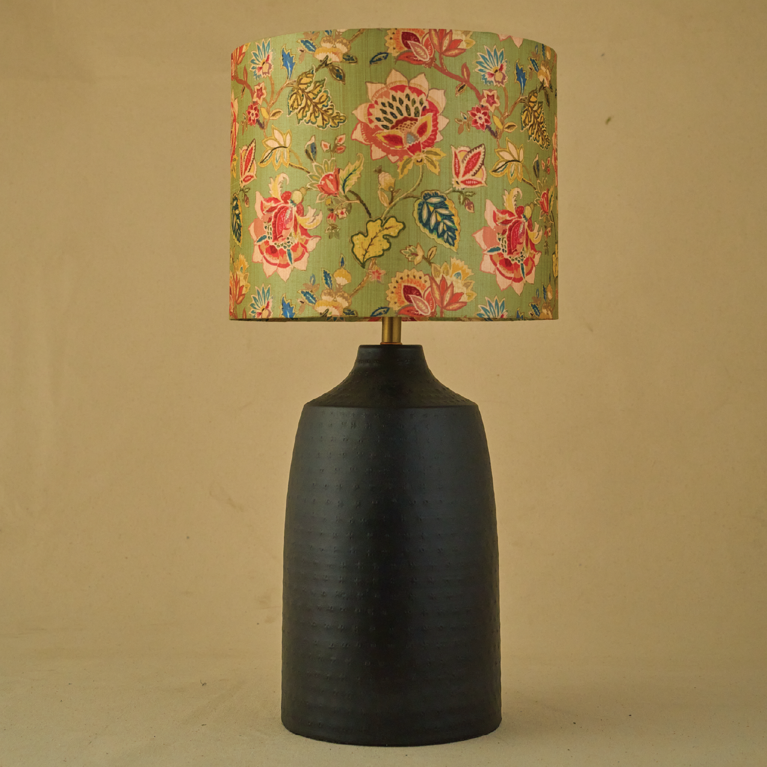 Black Metal Table Lamp, Mango Silk Persian Flowers Shade