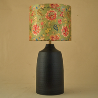 Black Metal Table Lamp, Mango Silk Persian Flowers Shade — thumbnail