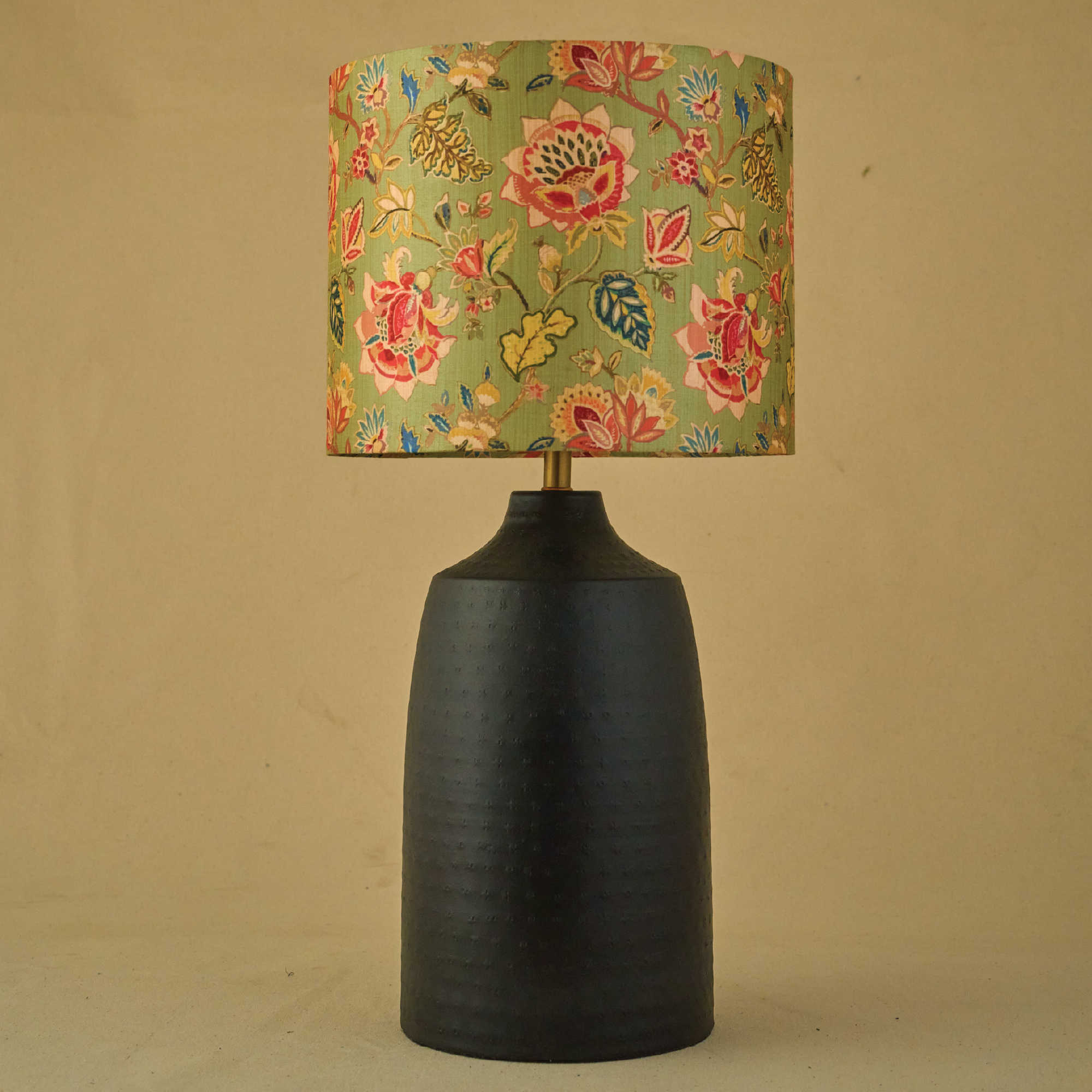 Black Metal Table Lamp, Mango Silk Persian Flowers Shade