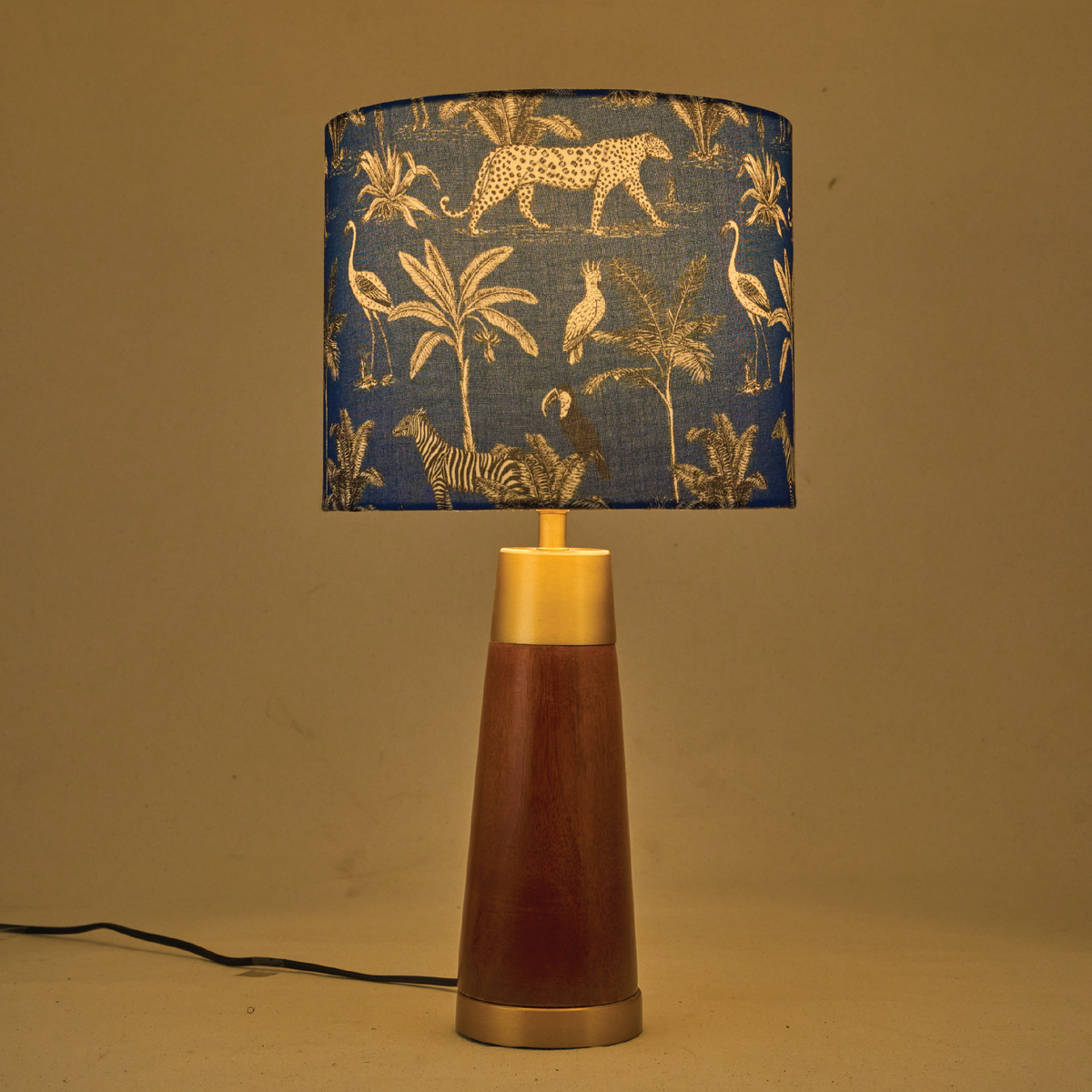 Mango Wood Table Lamp, Savanna Blues Fabric Shade - RIO Collection