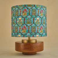 Mango Wood Table Lamp, Teal Garlands Fabric Shade - RIO Collection — thumbnail