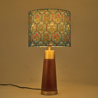 Mango Wood Table Lamp, Teal Garlands Fabric Shade - RIO Collection — thumbnail