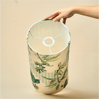 rum Lamp Shade for Bedroom, Living Room | Handcrafted Printed Faux Silk Replacement Lampshade Only | Easy Assembly Green Tropical Fabric Shade — thumbnail