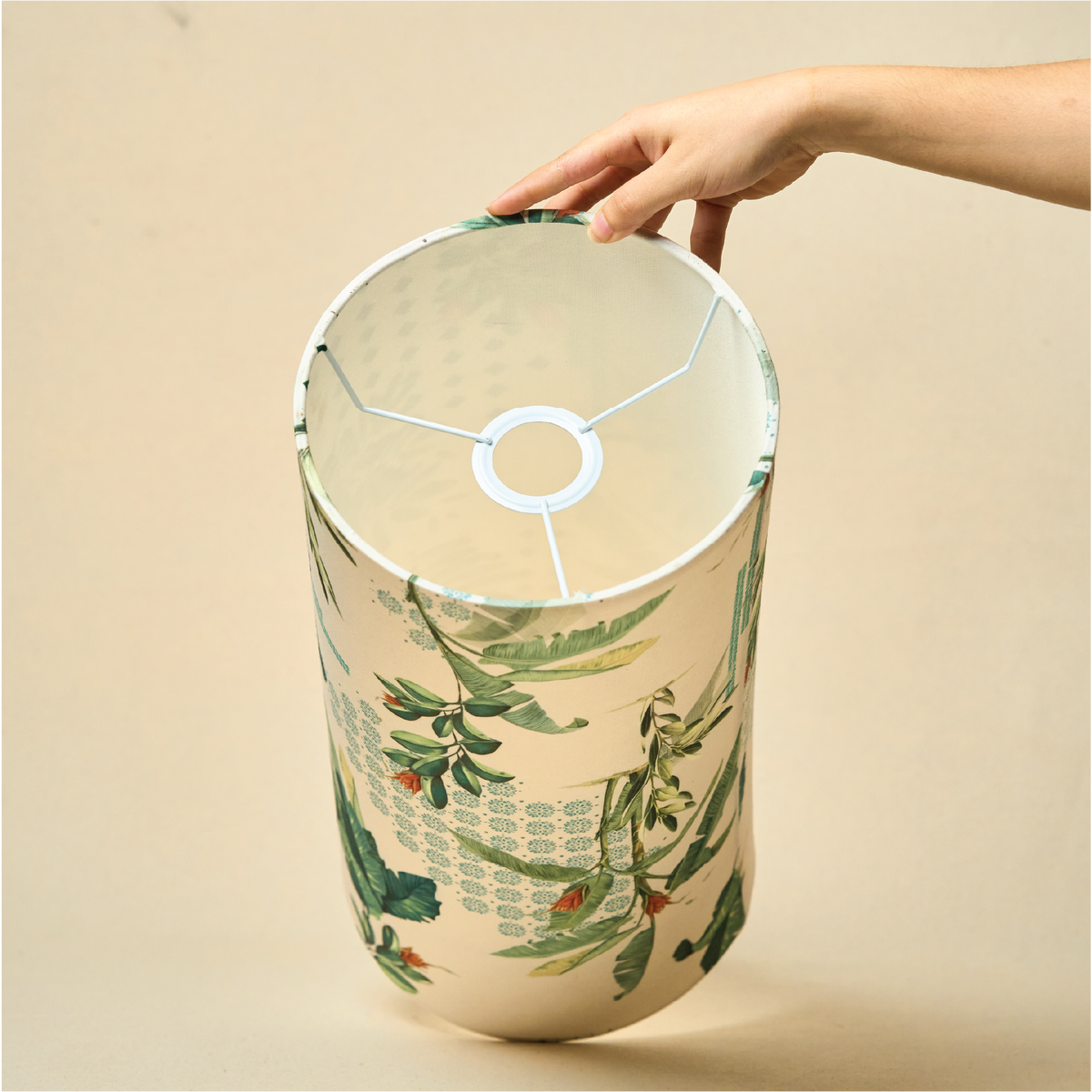 rum Lamp Shade for Bedroom, Living Room | Handcrafted Printed Faux Silk Replacement Lampshade Only | Easy Assembly Green Tropical Fabric Shade