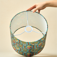 Drum Lamp Shade for Bedroom, Living Room | Handcrafted Printed Faux Silk Replacement Lampshade Only | Easy Assembly,Teal Garlands Fabric Shade — thumbnail