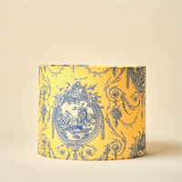 Drum Lamp Shade for Bedroom, Living Room | Handcrafted Printed Faux Silk Replacement Lampshade Only | Easy Assembly, Yellow Victorian Fabric Shade — thumbnail