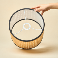 Drum Lamp Shade for Bedroom, Living Room | Handcrafted Printed Faux Silk Replacement Lampshade Only | Easy Assembly, 10.5x8.5 Inches, Natural Rattan Shade — thumbnail