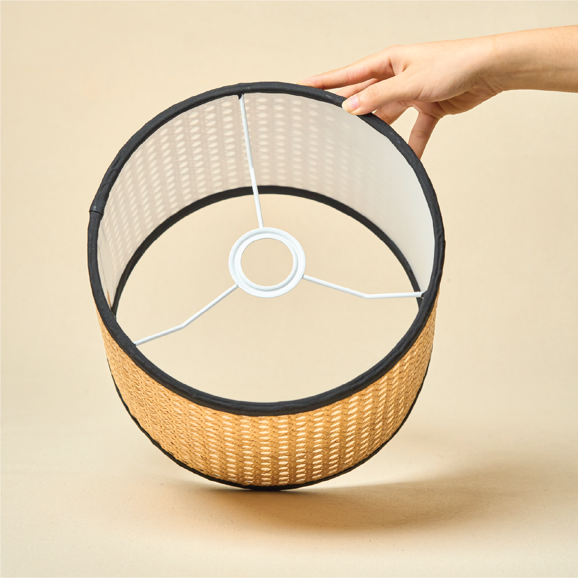 Drum Lamp Shade for Bedroom, Living Room | Handcrafted Printed Faux Silk Replacement Lampshade Only | Easy Assembly, 10.5x8.5 Inches, Natural Rattan Shade