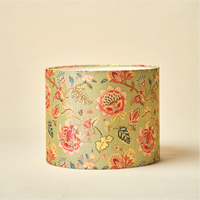 Drum Lamp Shade for Bedroom, Living Room | Handcrafted Printed Faux Silk Replacement Lampshade Only | Easy Assembly, 10.5x8.5 Inches, Persian Flowers Mango Silk Shade — thumbnail