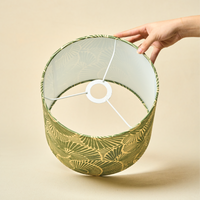 Drum Lamp Shade for Bedroom, Living Room | Handcrafted Printed Faux Silk Replacement Lampshade Only | Easy Assembly, 10.5x8.5 Inches, Lily Leaves Shade — thumbnail