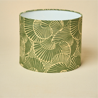 Drum Lamp Shade for Bedroom, Living Room | Handcrafted Printed Faux Silk Replacement Lampshade Only | Easy Assembly, 10.5x8.5 Inches, Lily Leaves Shade — thumbnail