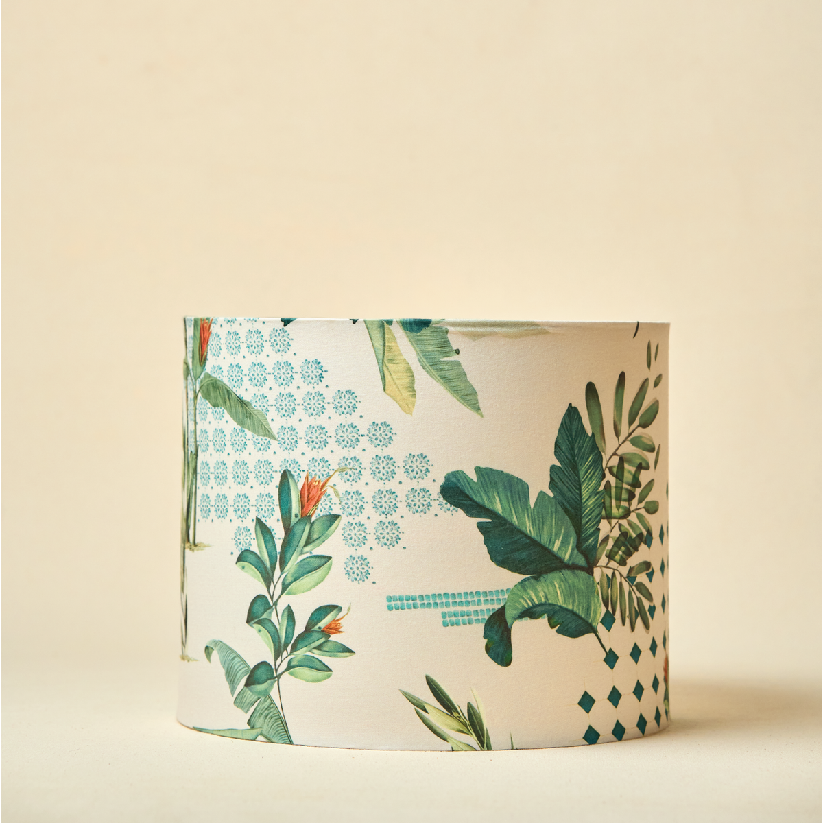 Drum Lamp Shade for Bedroom, Living Room | Handcrafted Printed Faux Silk Replacement Lampshade Only | Easy Assembly, 10.5x8.5 Inches, Green Tropical Shade