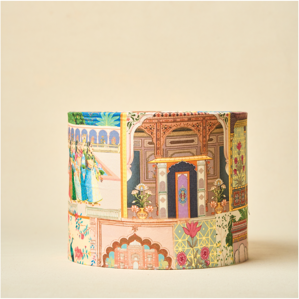 Drum Lamp Shade for Bedroom, Living Room | Handcrafted Printed Faux Silk Replacement Lampshade Only | Easy Assembly, 10.5x8.5 Inches, Maharani Shade
