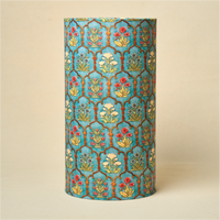 Drum Lamp Shade for Bedroom, Living Room | Handcrafted Printed Faux Silk Replacement Lampshade Only | Easy Assembly, Teal GarlanBlack ds Fabric Shade — thumbnail
