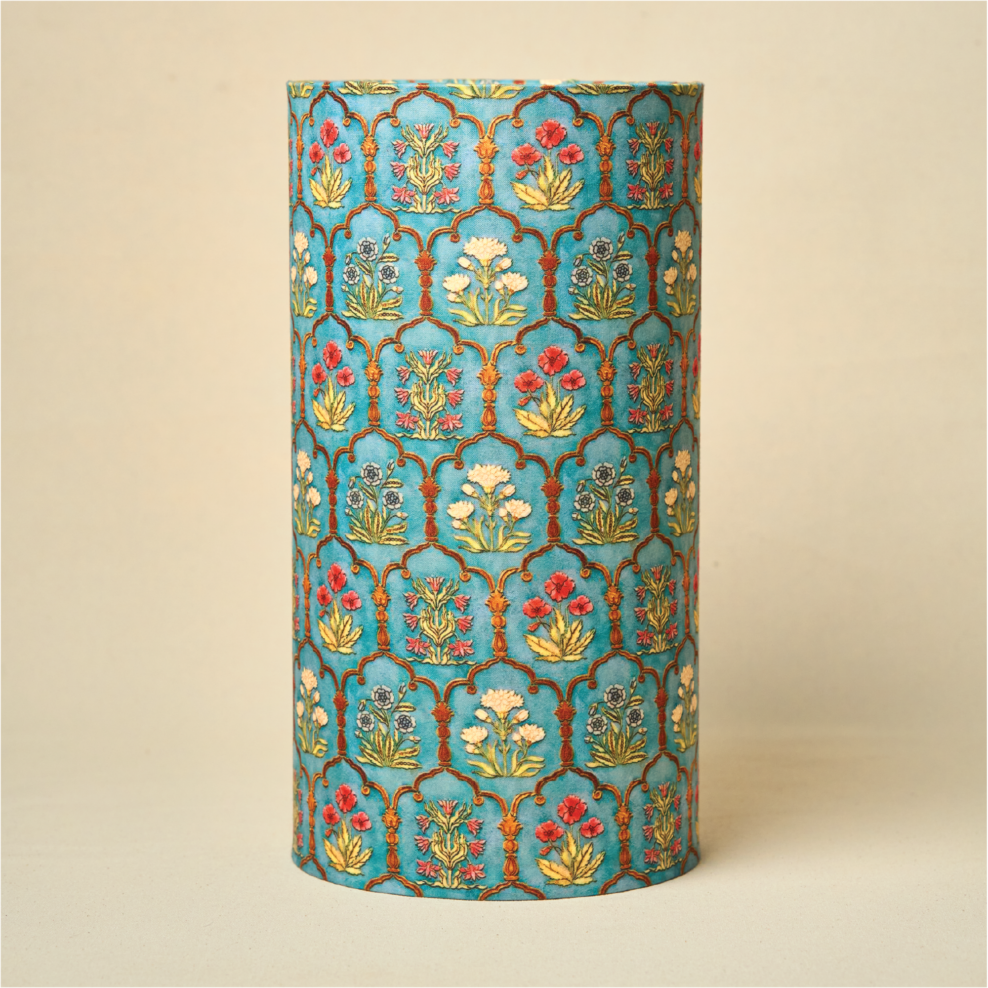 Drum Lamp Shade for Bedroom, Living Room | Handcrafted Printed Faux Silk Replacement Lampshade Only | Easy Assembly, Teal GarlanBlack ds Fabric Shade