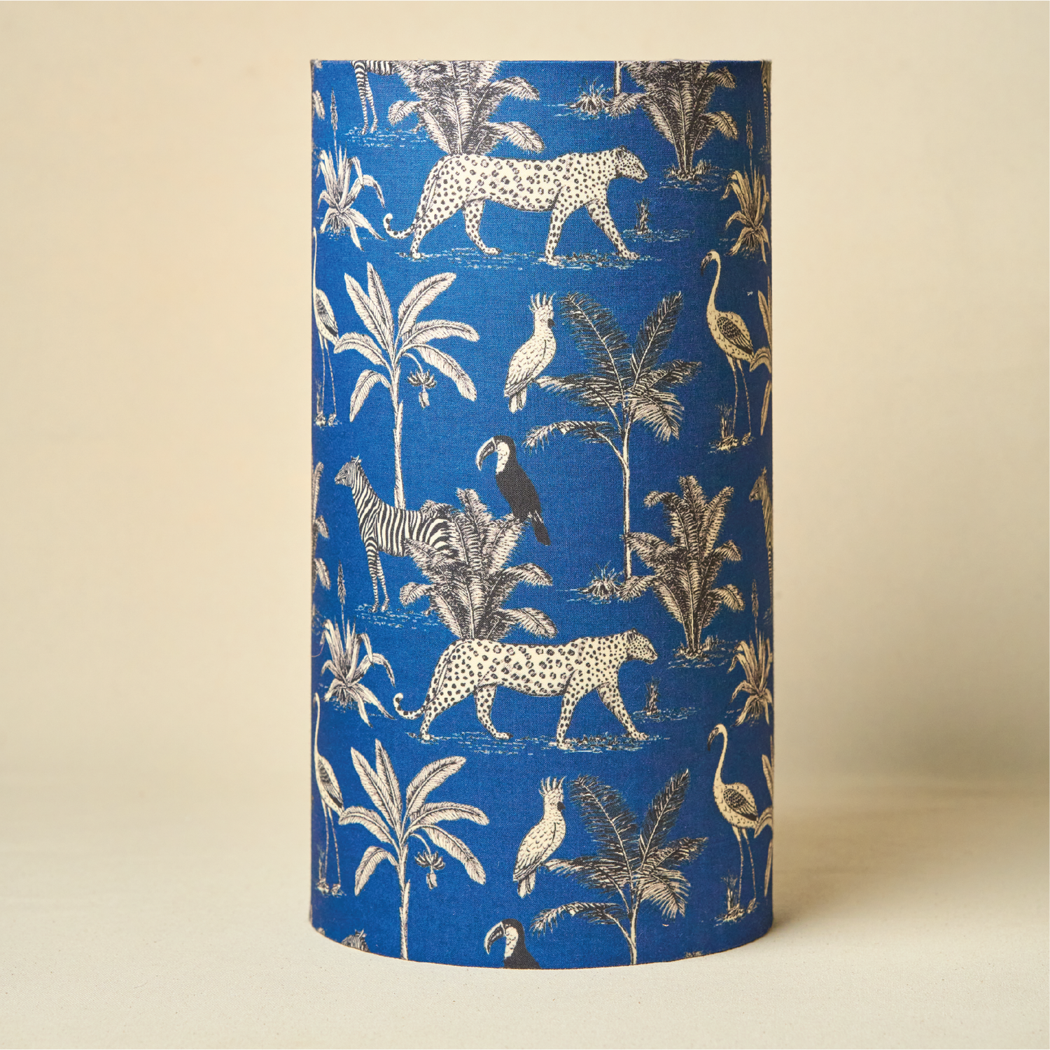 Drum Lamp Shade for Bedroom, Living Room | Handcrafted Printed Faux Silk Replacement Lampshade Only | Easy Assembly Savanna Blues Fabric Shade