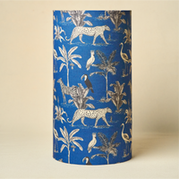 Drum Lamp Shade for Bedroom, Living Room | Handcrafted Printed Faux Silk Replacement Lampshade Only | Easy Assembly Savanna Blues Fabric Shade — thumbnail