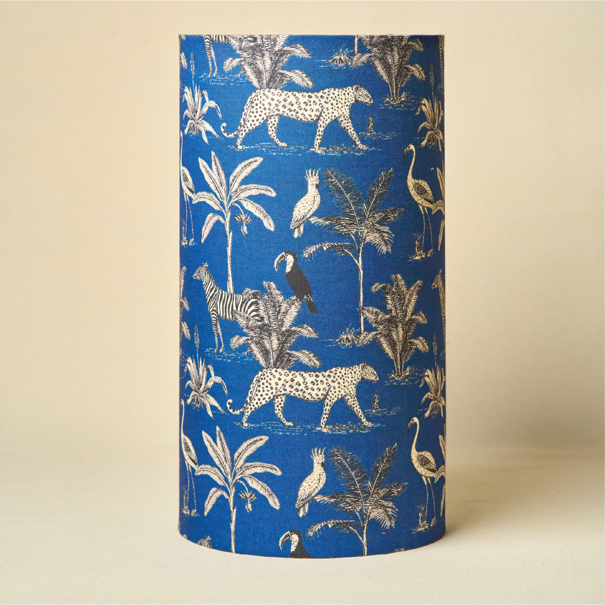 Drum Lamp Shade for Bedroom, Living Room | Handcrafted Printed Faux Silk Replacement Lampshade Only | Easy Assembly Savanna Blues Fabric Shade