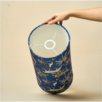Drum Lamp Shade for Bedroom, Living Room | Handcrafted Printed Faux Silk Replacement Lampshade Only | Easy Assembly Savanna Blues Fabric Shade — thumbnail